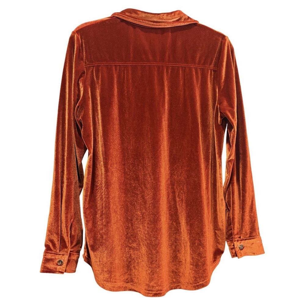 Jess Lea Burnt Orange Rust Fall Velvet Button-Up Shirt Collared Long Sleeve S - Picture 3 of 6